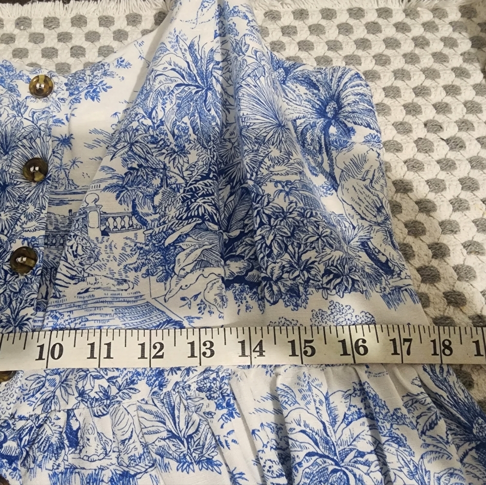 H&M White and Blue Floral Midi Sleeveless Dress Linen Blend Size 14 - Picture 7 of 13